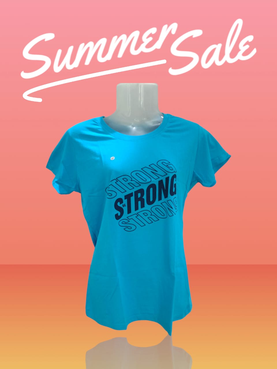 Women's Sky Blue "Be Strong" Printed T-Shirt thumbnail