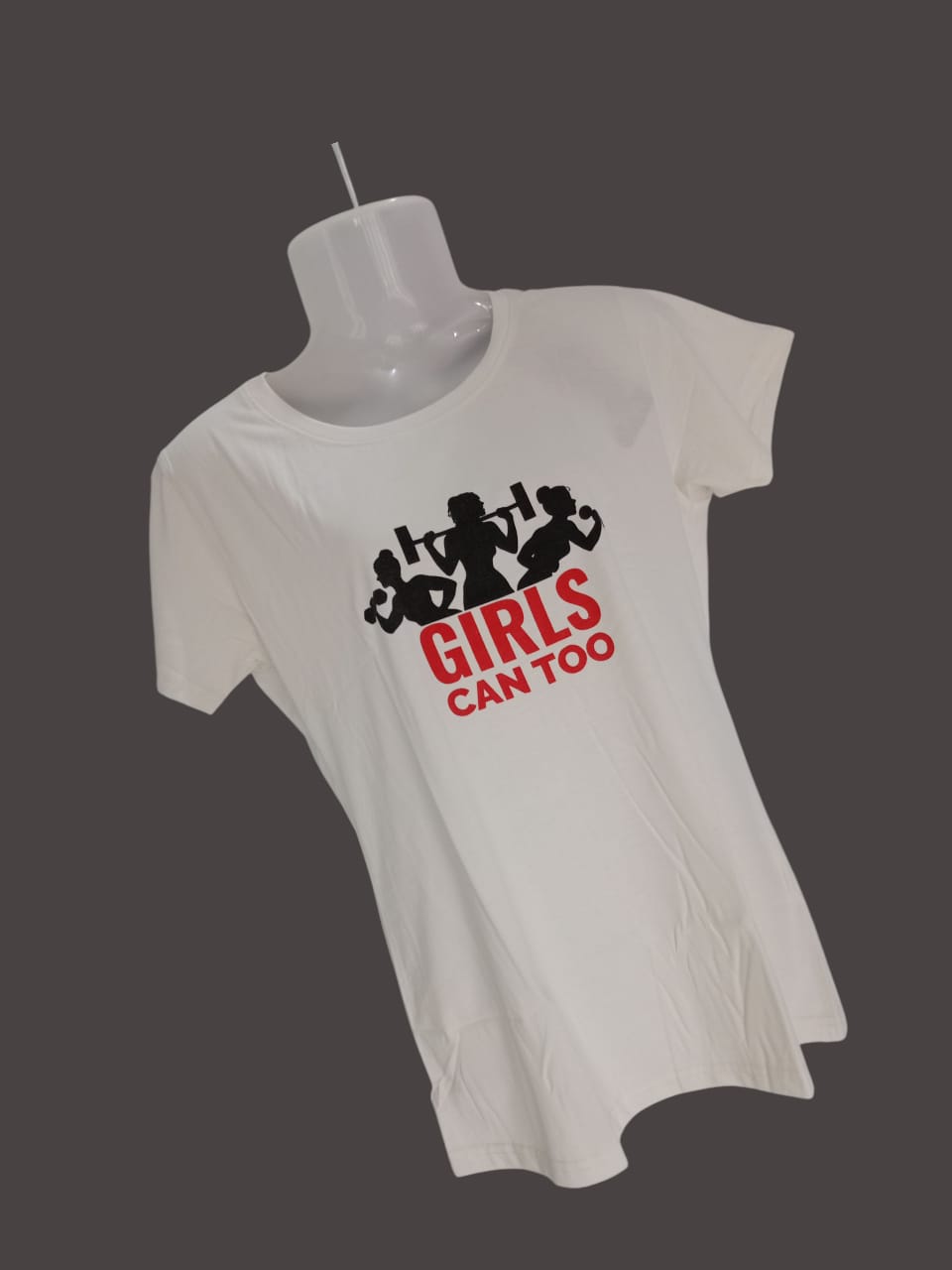 XXL Size Women's White "Girls Can Too" Motivational T-Shirt thumbnail