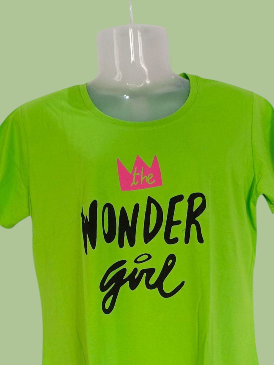 (XXL) Women's Neon Green "The Wonder Girl" Printed T-Shirt thumbnail