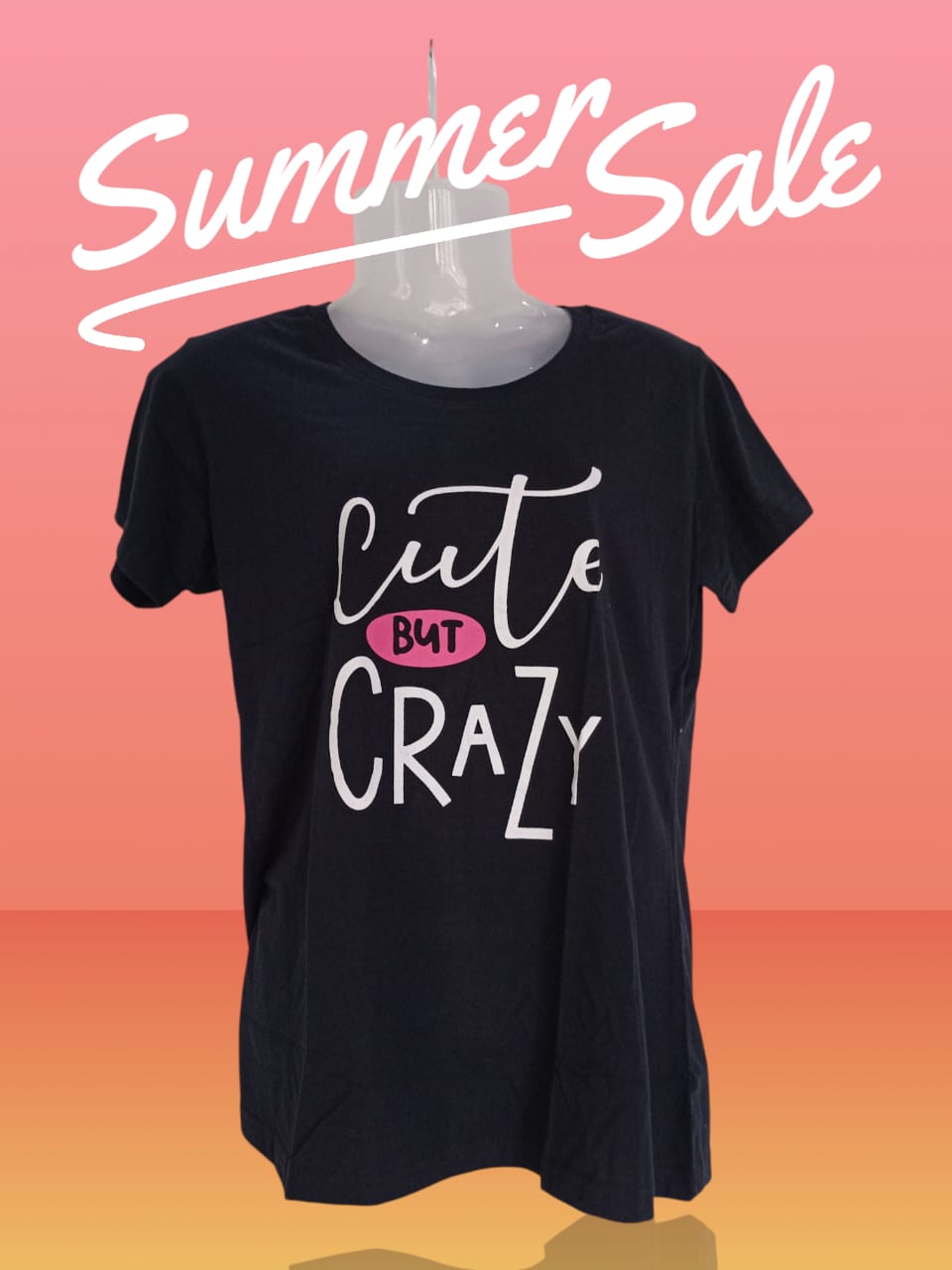 Women's Black "Cute But Crazy" Slogan T-Shirt thumbnail