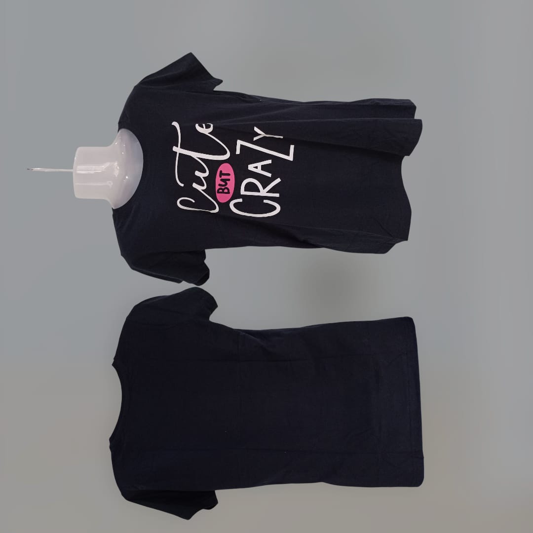 Women's Black "Cute But Crazy" Slogan T-Shirt thumbnail