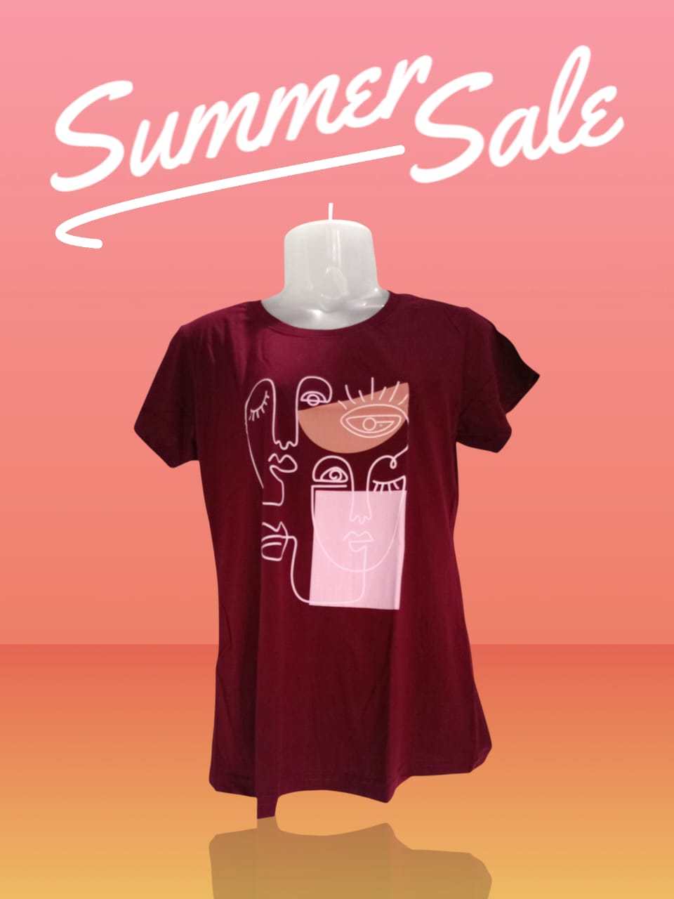 Women's Maroon Abstract Face Art Printed Cotton T-Shirt thumbnail