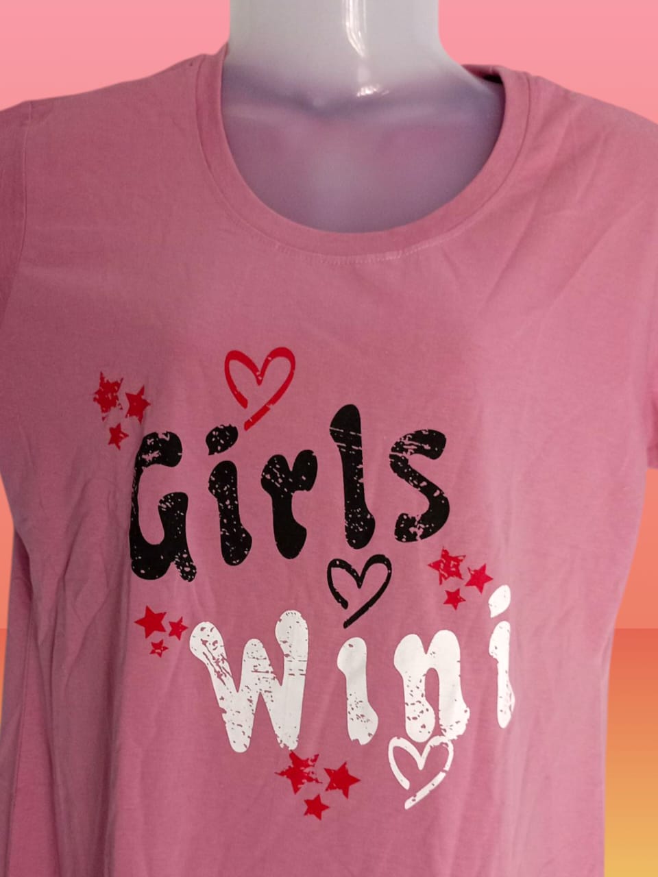 Girls Pink "Girls Win!" Printed Cotton T-Shirt thumbnail