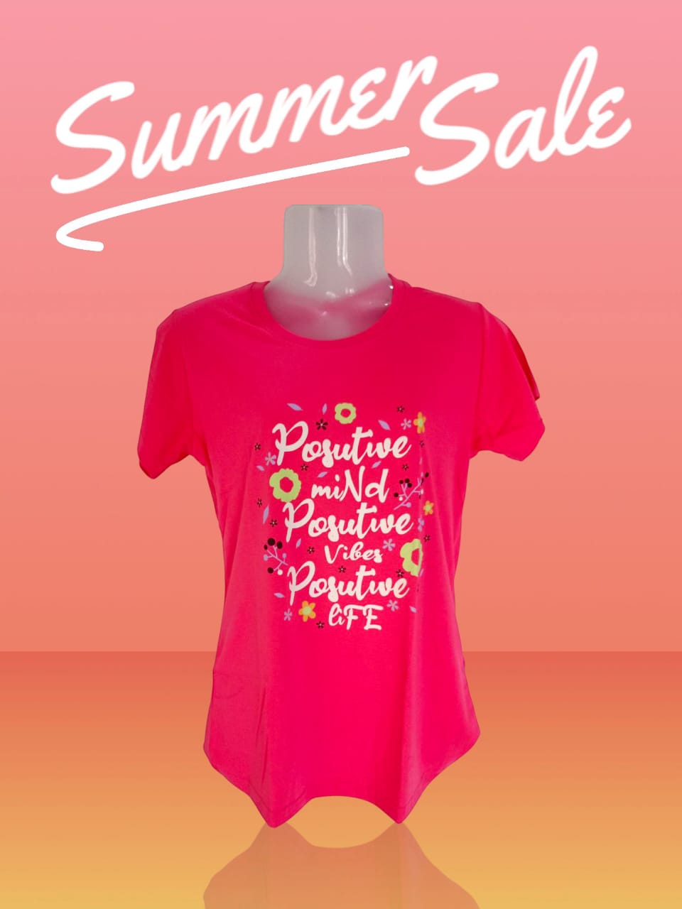 Women's Hot Pink "Positive Mind Positive Vibes Positive Life" Printed T-Shirt thumbnail