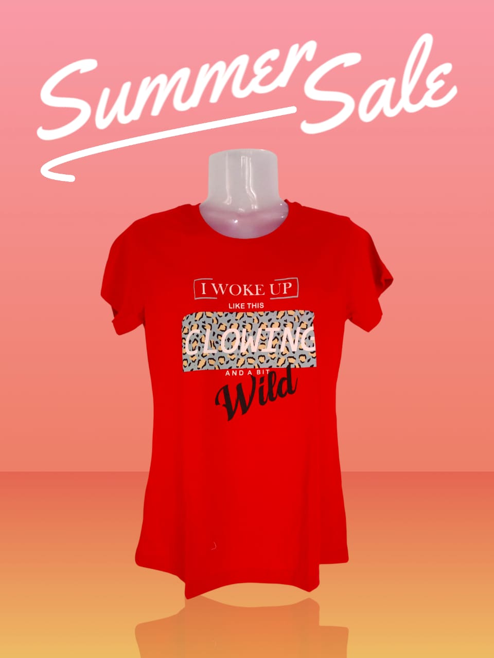 Women's Red "I Woke Up Like This Glowing and a Bit Wild" Printed Cotton T-Shirt