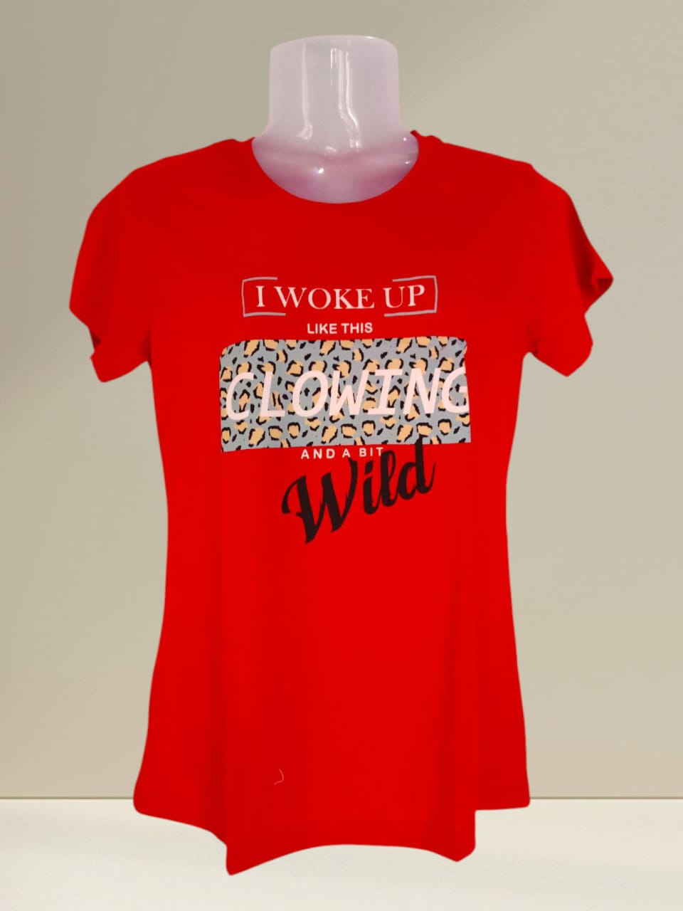 Women's Red "I Woke Up Like This Glowing and a Bit Wild" Printed Cotton T-Shirt thumbnail