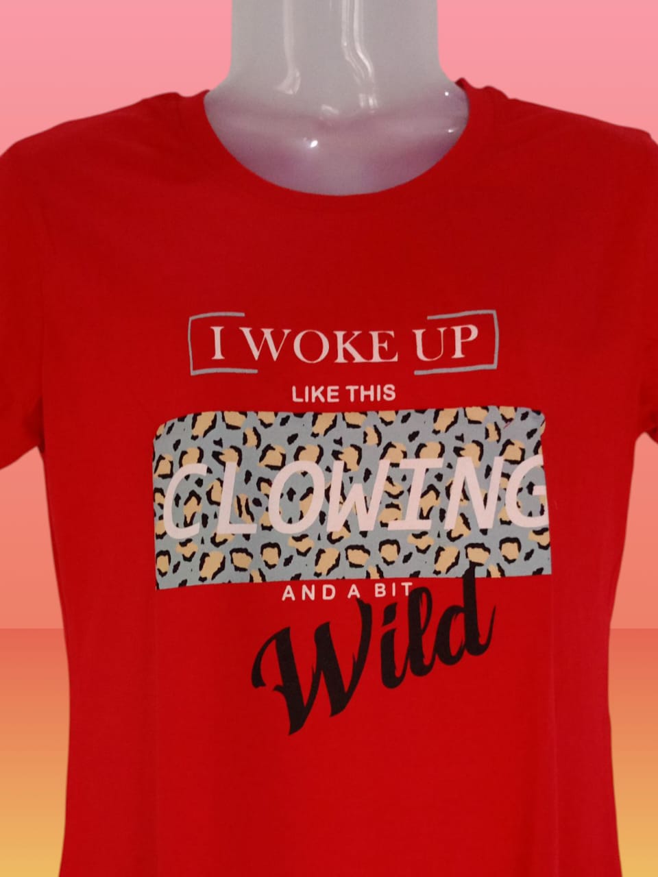 Women's Red "I Woke Up Like This Glowing and a Bit Wild" Printed Cotton T-Shirt thumbnail