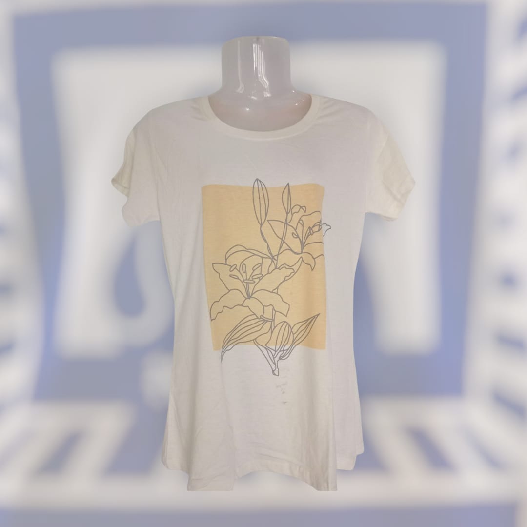 Women's White Floral Graphic Cotton T-Shirt thumbnail