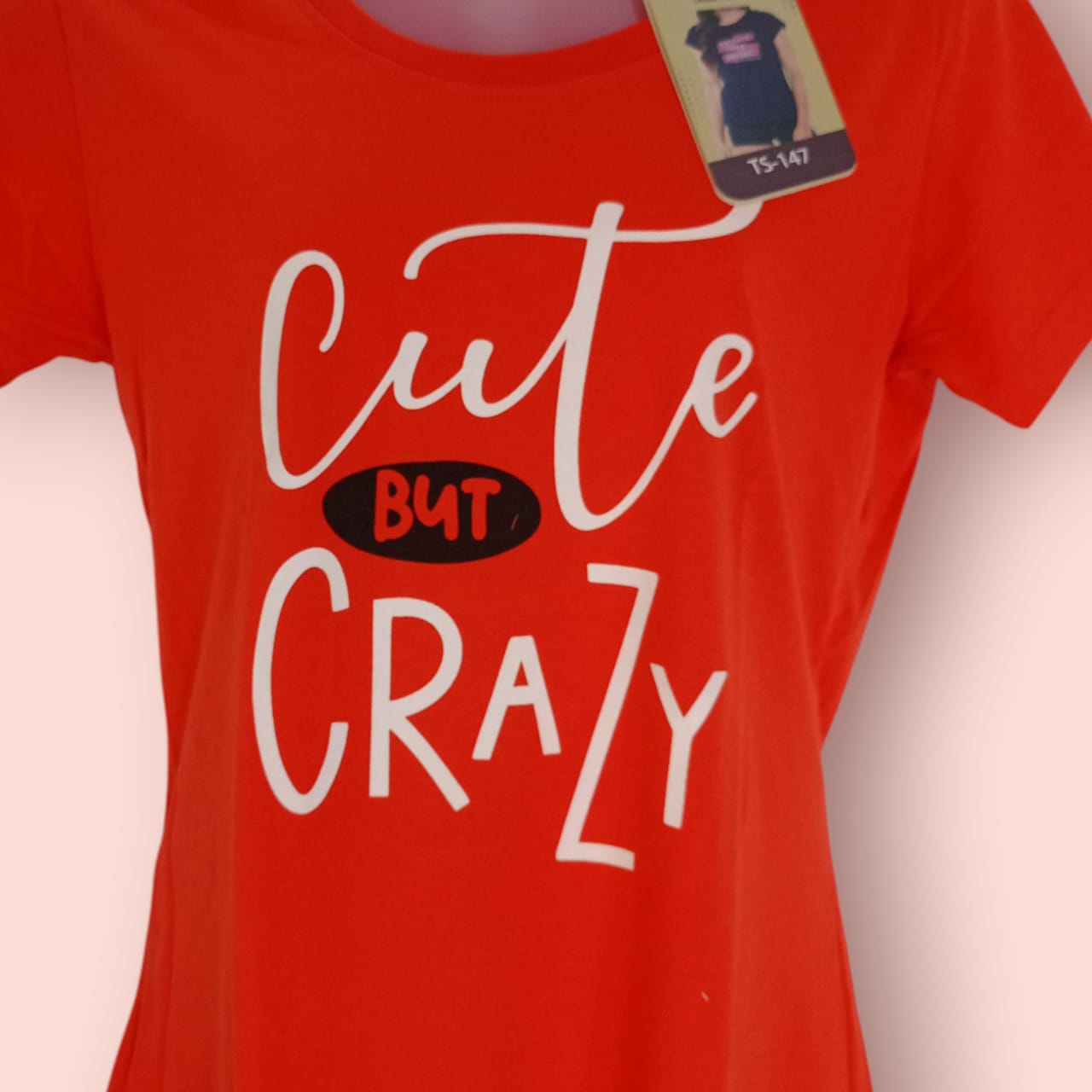 Women's Red Cotton T-Shirt with "Cute But Crazy" Typography Print thumbnail